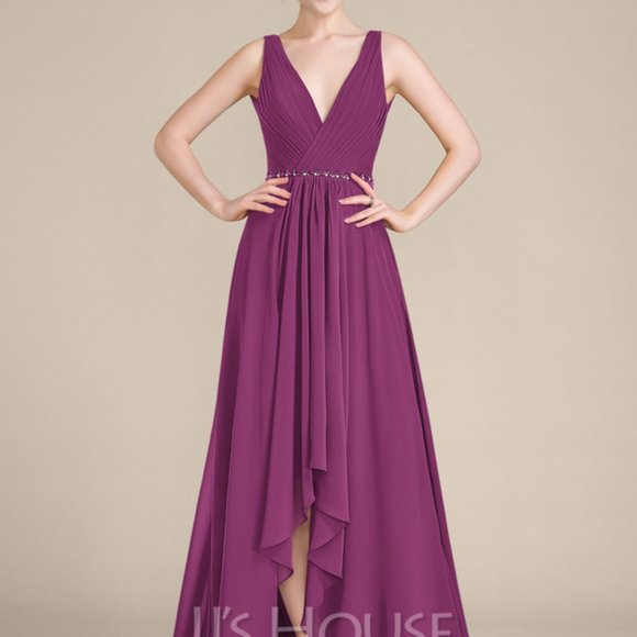 A-Line V-neck Asymmetrical Chiffon Prom/Bridesmaid Dress, Size 22W, NWT - Picture 2 of 4
